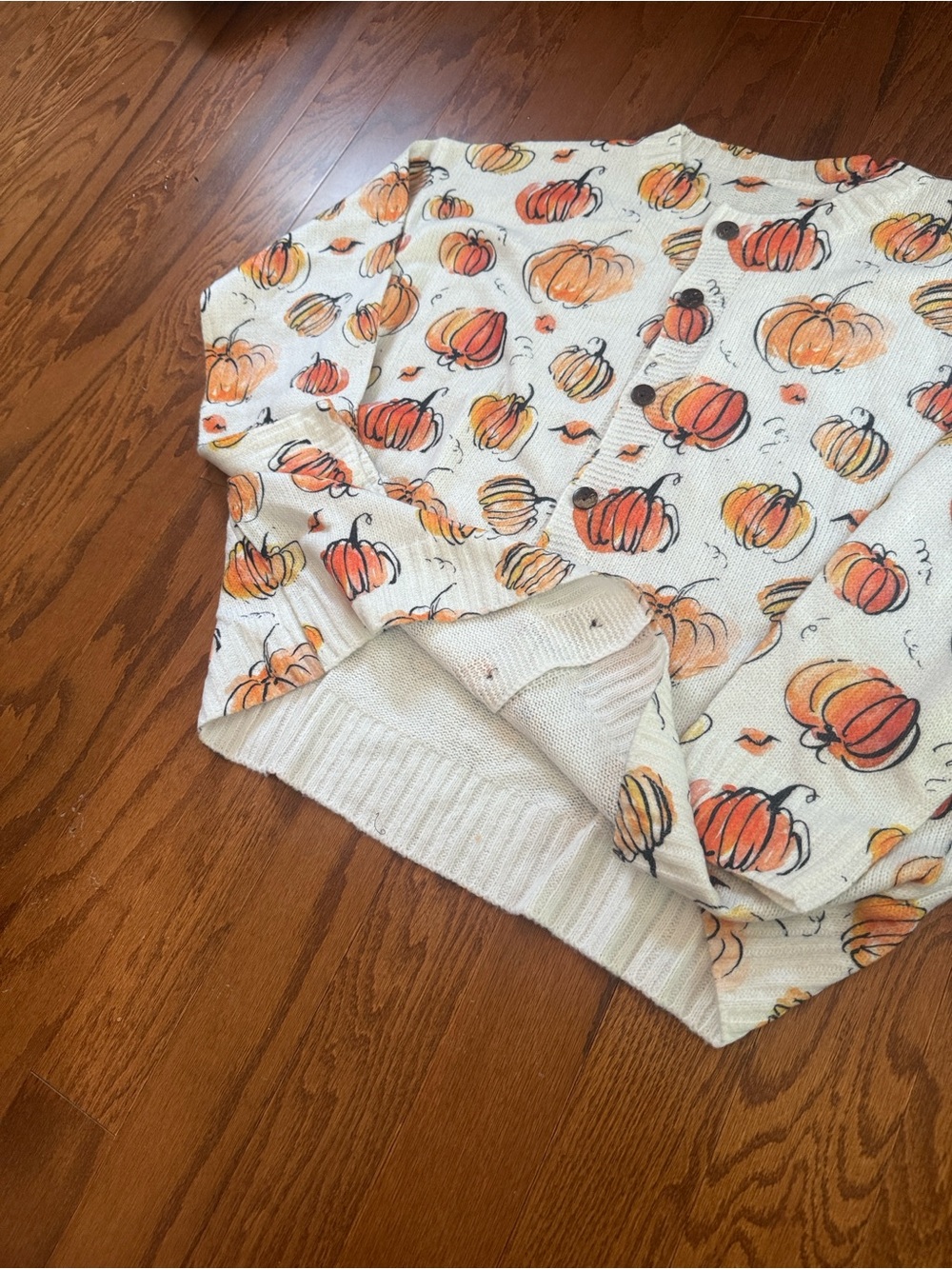 🎃 Pumpkin Print Button Cardigan Cozy Fall Cottagecore Sweater - Picture 12 of 12